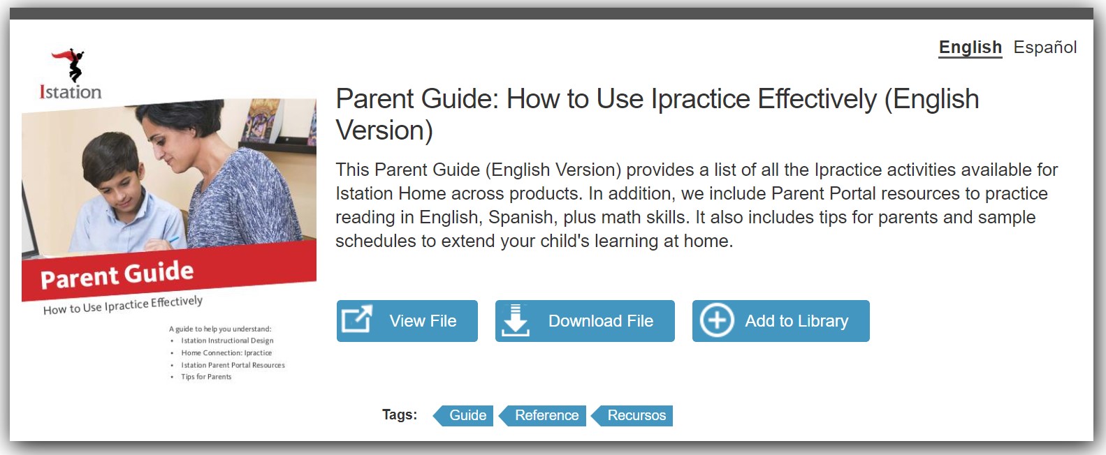 Istation parent guide in teacher resources