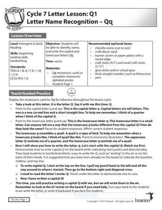 Istation Lesson - Letter Name Recognition Qq