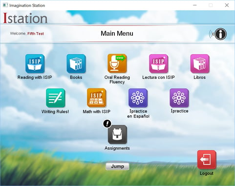 Istation main menu - student